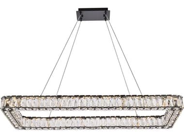Elegant Lighting Monroe 42" 1-Light Black Crystal LED Linear Island Pendant EG3504D42L1BK