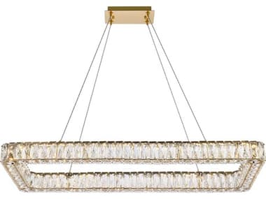 Elegant Lighting Monroe 42" 1-Light Gold Crystal LED Linear Island Pendant EG3504D42L1G