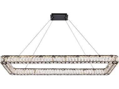 Elegant Lighting Monroe 50" 1-Light Black Crystal LED Linear Island Pendant EG3504D50L1BK