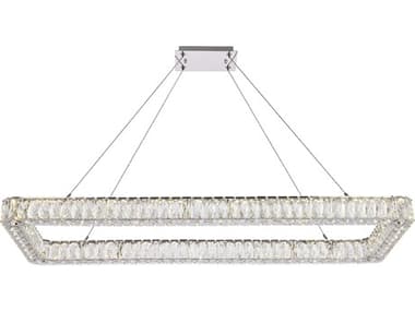 Elegant Lighting Monroe 50" 1-Light Chrome Crystal LED Linear Island Pendant EG3504D50L1C