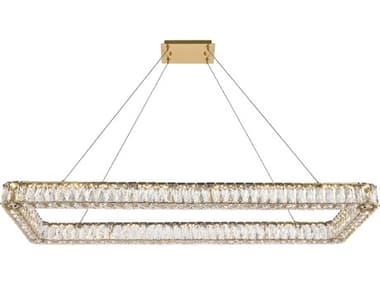 Elegant Lighting Monroe 50" 1-Light Gold Crystal LED Linear Island Pendant EG3504D50L1G