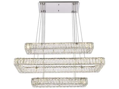 Elegant Lighting Monroe 42" 3-Light Chrome Crystal LED Linear Tiered Island Pendant EG3504G42L3C