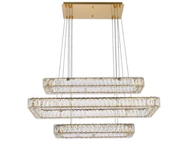 Elegant Lighting Monroe 42" 3-Light Gold Crystal LED Linear Tiered Island Pendant EG3504G42L3G
