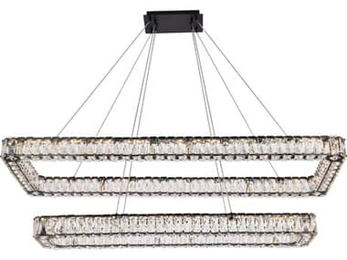 Elegant Lighting Monroe 50" 2-Light Black Crystal LED Linear Tiered Island Pendant EG3504G50L2BK