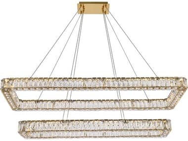 Elegant Lighting Monroe 50" 2-Light Gold Crystal LED Linear Tiered Island Pendant EG3504G50L2G