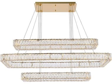 Elegant Lighting Monroe 50" 3-Light Gold Crystal LED Linear Tiered Island Pendant EG3504G50L3G