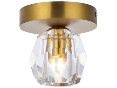 Elegant Lighting Eren 4" 1-Light Gold Crystal Glass Geometric Flush Mount EG3505F5G