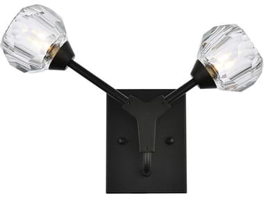 Elegant Lighting Zayne 10" Tall 2-Light Black Crystal Wall Sconce EG3508W15BK