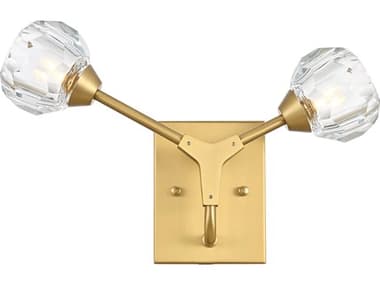 Elegant Lighting Zayne 10" Tall 2-Light Gold Brass Crystal Wall Sconce EG3508W15G