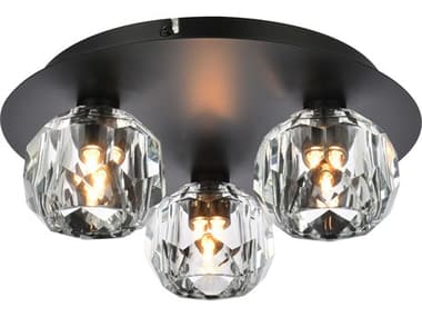 Elegant Lighting Graham 12" 3-Light Black Crystal Geometric Flush Mount EG3509F12BK