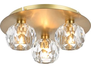 Elegant Lighting Graham 12" 3-Light Gold Crystal Geometric Flush Mount EG3509F12G