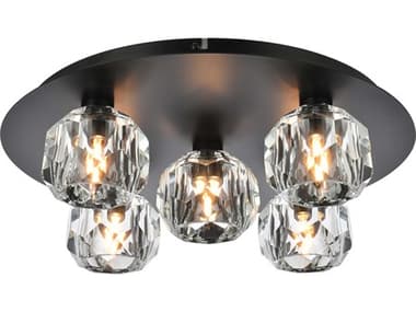 Elegant Lighting Graham 16" 5-Light Nickel Black Crystal Geometric Flush Mount EG3509F16BK
