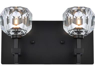 Elegant Lighting Graham 11" Wide 2-Light Black Crystal Vanity Light EG3509W11BK