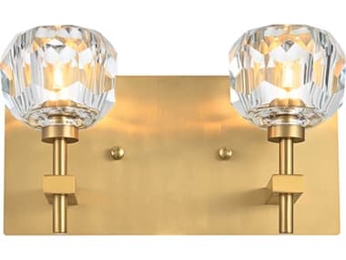 Elegant Lighting Graham 11" Wide 2-Light Gold Brass Crystal Vanity Light EG3509W11G
