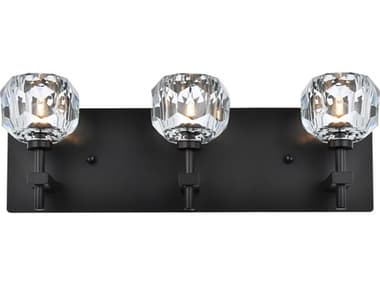 Elegant Lighting Graham 18" Wide 3-Light Black Crystal Vanity Light EG3509W18BK