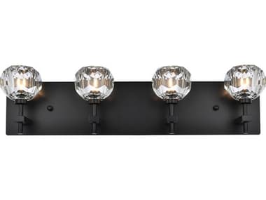 Elegant Lighting Graham 25" Wide 4-Light Black Crystal Vanity Light EG3509W25BK