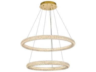 Elegant Lighting Bowen 2-Light Satin Gold Round Tiered Pendant EG3800G36SG