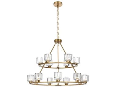 Elegant Lighting Cadence 15-Light Satin Gold Tiered Chandelier EG5100L236SG
