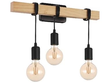 Eglo Kingswood 3-Light Natural Wood Black Brown Wall Sconce EGL204758A