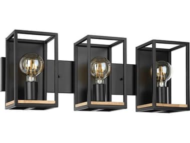 Eglo Libertad 3-Light Black Natural Wood Vanity Light EGL205363A