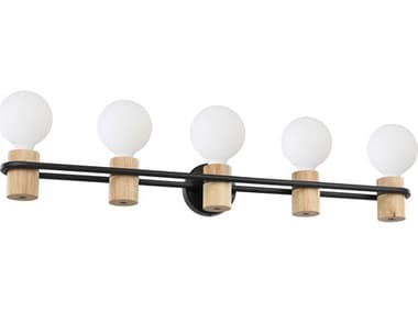 Eglo Chieveley 5-Light Matte Black Wood Brown Vanity Light EGL205369A