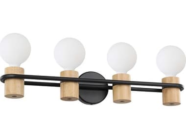 Eglo Chieveley 4-Light Matte Black Wood Brown Vanity Light EGL205371A