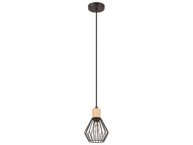 Eglo Palmorla 1-Light Structured Black Wood Geometric Mini Pendant EGL205587A