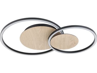 Eglo Palma Structured Black Veneer Oak Brown Round Flush Mount EGL205747A