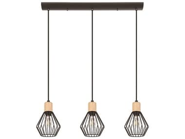Eglo Palmorla 3-Light Structured Black Wood Geometric Island Pendant EGL43378A