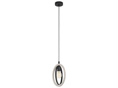 Eglo Basildon 1-Light Natural Wood Black Round Mini Pendant EGL43461A
