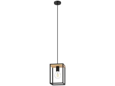 Eglo Libertad 1-Light Structured Black Natural Wood Geometric Mini Pendant EGL99795A