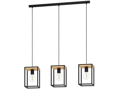 Eglo Libertad 3-Light Structured Black Natural Wood Geometric Island Pendant EGL99855A