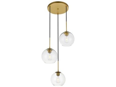 Elegant Lighting Baxter 18" 3-Light Brass And Clear Glass Globe Pendant EGLD2208BR