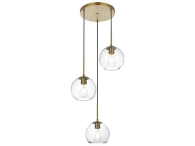 Elegant Lighting Baxter 3-Light Satin Gold Globe Pendant EGLD2208SG