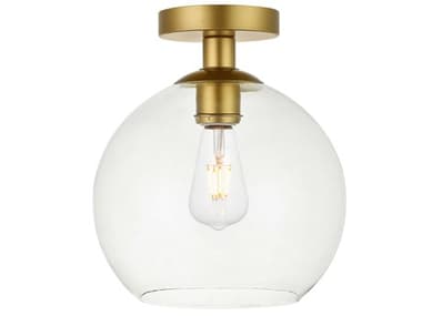 Elegant Lighting Baxter 9" 1-Light Brass Glass Globe Semi Flush Mount EGLD2210BR