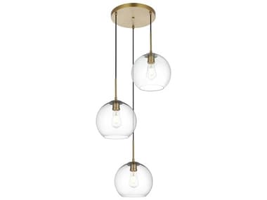 Elegant Lighting Baxter 3-Light Satin Gold Globe Pendant EGLD2214SG