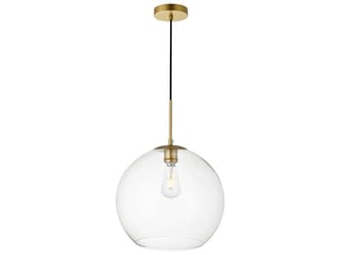 Elegant Lighting Baxter 13" 1-Light Brass And Clear Glass Globe Pendant EGLD2216BR