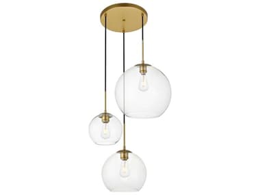 Elegant Lighting Baxter 20" 3-Light Brass And Clear Glass Globe Pendant EGLD2218BR