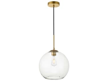 Elegant Lighting Baxter 11" 1-Light Brass And Clear Glass Globe Mini Pendant EGLD2224BR