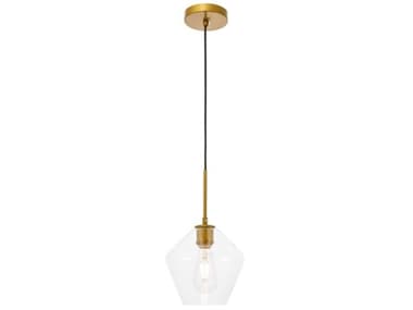 Elegant Lighting Gene 7" 1-Light Brass Glass Mini Pendant EGLD2256BR