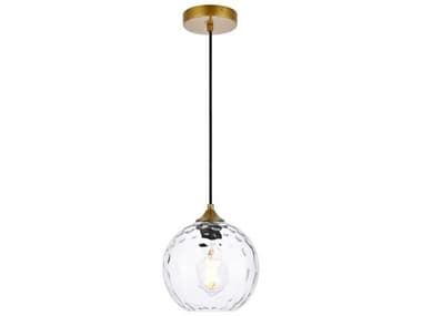 Elegant Lighting Cashel 7" 1-Light Brass And Clear Glass Globe Mini Pendant EGLD2281BR