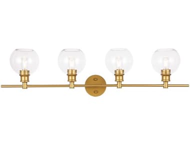 Elegant Lighting Collier 8" Wide 4-Light Brass Glass LED Vanity Light EGLD2322BR