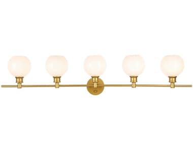 Elegant Lighting Collier 8" Wide 5-Light Brass Glass LED Vanity Light EGLD2327BR