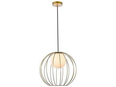 Elegant Lighting Wetzel 15" 1-Light Brass And White Glass Globe Pendant EGLD2345BR