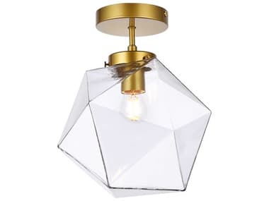 Elegant Lighting Lawrence 9" 1-Light Brass And Clear Glass Geometric Semi Flush Mount EGLD2346BR