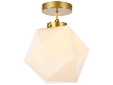 Elegant Lighting Lawrence 9" 1-Light Brass And White Glass Geometric Semi Flush Mount EGLD2347BR