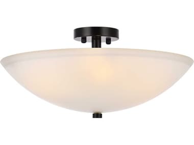 Elegant Lighting Jeanne 19" 3-Light Black And Frosted White Glass Bowl Semi Flush Mount EGLD2349BK