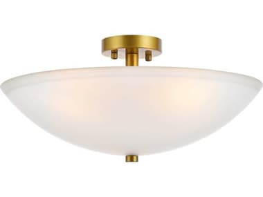 Elegant Lighting Jeanne 19" 3-Light Brass And Frosted White Glass Bowl Semi Flush Mount EGLD2349BR