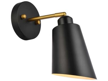 Elegant Lighting Halycon 10" Tall 1-Light Black And Brass Wall Sconce EGLD2354BK