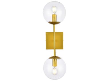 Elegant Lighting Neri 20" Tall 2-Light Brass And Clear Glass Wall Sconce EGLD2357BR